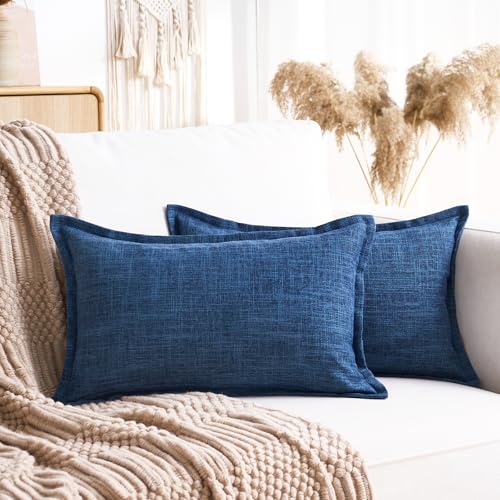 LRartdeco Boho Kissenbezug 30x50 Boho Kissen Dekokissen Kissenbezüge Couch Kissen Kissenhülle Deko Sofakissen für Landhaus im Farmstil Wohnzimmer Schlafzimmer Büro 2er Set Blau von LRartdeco