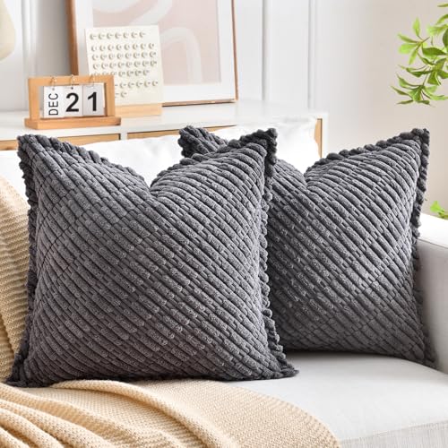LRartdeco Kissen Grau Kissenbezug 50x50 Dekorative Couchkissen Moderne Kissenhüllen Kordsamt Kissenbezug Zierkissenbezug Dekokissen Weiche Kissenhülle für Wohnzimmer Schlafzimmer 50x50 cm Grau von LRartdeco
