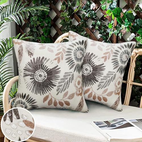 LRartdeco Kissenbezug Outdoor Wasserdicht 40x40 Schwarz Kissenbezüge Bauernhaus Kissenhüllen Leinen Kissenhülle Leinen 2er Set Boho Sofakissen Bezug für Garten Balkon Kissen Deko von LRartdeco
