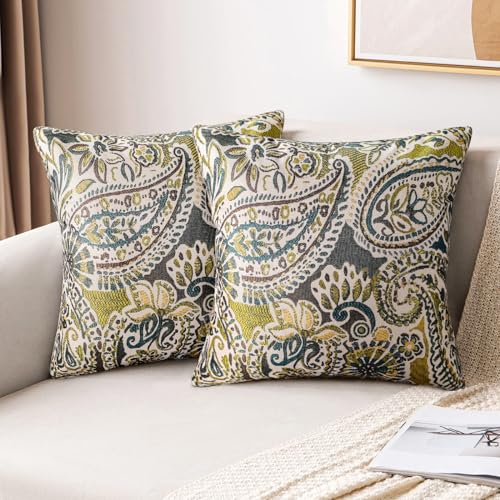 LRartdeco Sofakissen 40x40 Gelb Kissenbezug Herbst Dekoration Retro Boho Kissenbezüge Mandala Blumenmuster Kissen 2er Set Leinen Kissenhüllen Für Wohnzimmer Schlafzimmer Garten Sofa Kissen Deko von LRartdeco