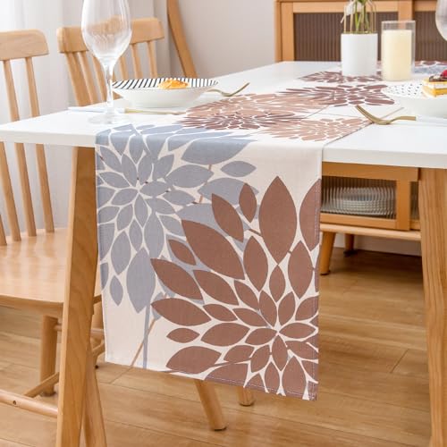 LRartdeco Tischläufer Braun 40x140cm Tischband Blumen Druck Dekorativ Table Runner 1er Set Modern Waschbarer Frühling Sommer Leinen Tischdecke zur Deko von Restaurant Küche Tisch von LRartdeco