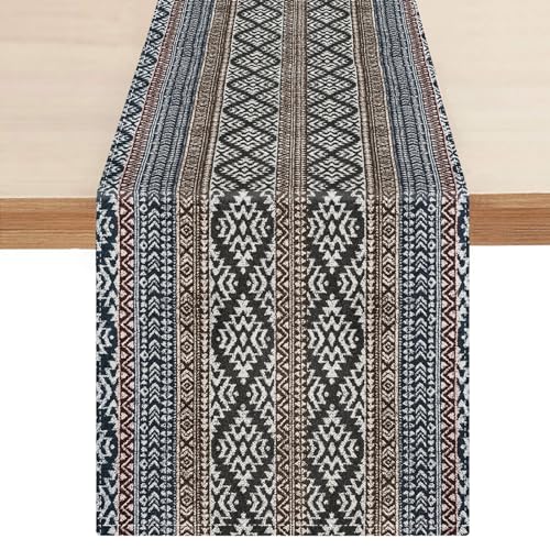 LRartdeco Tischläufer Bunt 33x183cm Modern Leinen Table Runner Geometrisch Vintage Druck Muster Dekorativ Isch Läufer 1er Set Tischband Für Restaurant Küche Esstisch Schließfächer Deko von LRartdeco