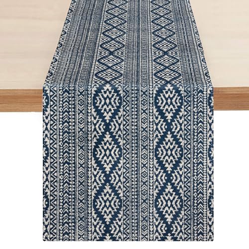 Table Runner Blau 40x140cm Modern Leinen Tischläufer Geometrisch Karierte und Streifen Dekoration Tisch Läufer 1er Set Tischband Für Hochzeit Party Urlaub Weihnachten Esszimmer Esstisch Deko von LRartdeco