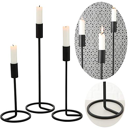 LS-LebenStil 3X Kerzenständer Schwarz Matt Metall - 3-Fach- Set - Kerzenhalter für Stabkerzen Kerzenleuchter - Stabkerzenständer - Tisch-Deko Hochzeit Advent von LS-LebenStil