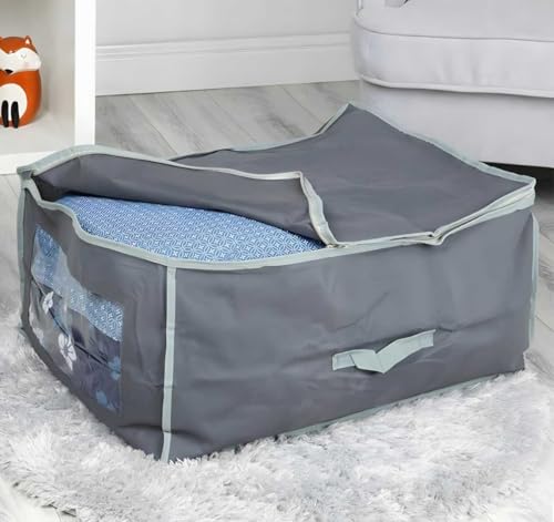 LS-LebenStil Unterbettkommode XXL Jumbo 60x45x30cm Grau Stoff Aufbewahrungsbox Kleiderbox Kleidersack Rechteck Unterbettbox Vlies Aufbewahrungstasche Bettdecken, Kleidung faltbar Sichtfenster von LS-LebenStil
