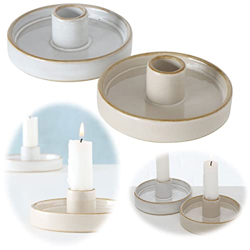 LS-LebenStil 2-Fach Stabkerzen Kerzenständer 10x4cm Keramik Set Kerzen-Halter Kerzenleuchter von LS-LebenStil