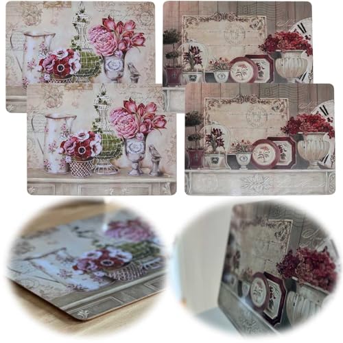 LS-LebenStil 2X Kork Retro Tischset Platzset Vintage Flower Vase 40x30cm abwaschbar Rechteck Platzmatte abwaschbar Korkunterseite Placemate Tisch Untersetzer Unterlage Teller Geschirr Vasen von LS-LebenStil