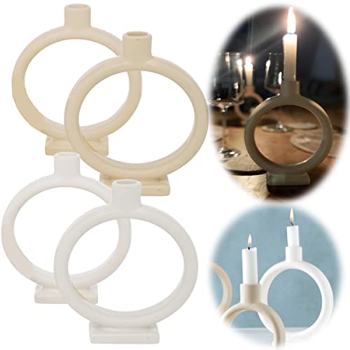 LS-LebenStil 2X Kreis Kerzenständer Creme Weiß 14/20cm Donut rund geschwungen Stabkerzen-Kerzenhalter von LS-LebenStil