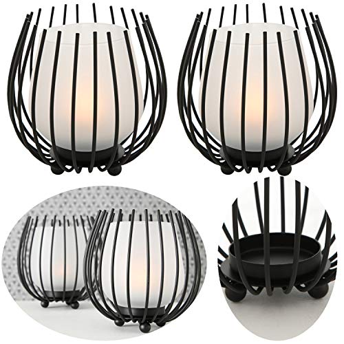 LS-LebenStil 2X Metall Glas Windlicht Schwarz Set Teelichthalter Teelicht Gläser Kerzenhalter Teelichtglas Windlichthalter Kerzenglas Kerzenständer Teelicht-Gläser Teelichtständer Tisch Deko von LS-LebenStil