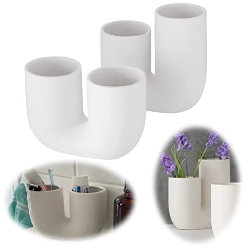 LS-LebenStil 2X Nordic Blumenvase Set Filicio Weiß 2tlg Keramik Doppelrohr-System Tisch-Vase von LS-LebenStil