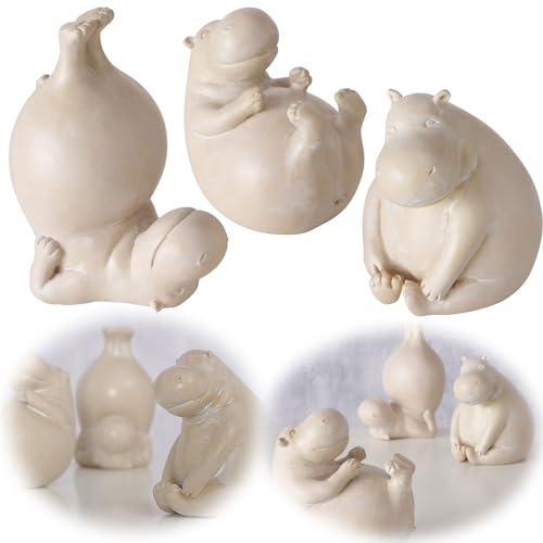 LS-LebenStil 3´er Set Yoga Deko-Figur Set Hippos 12cm Groß Skulptur Gymnastik Feng Shui Deko-Objekt von LS-LebenStil