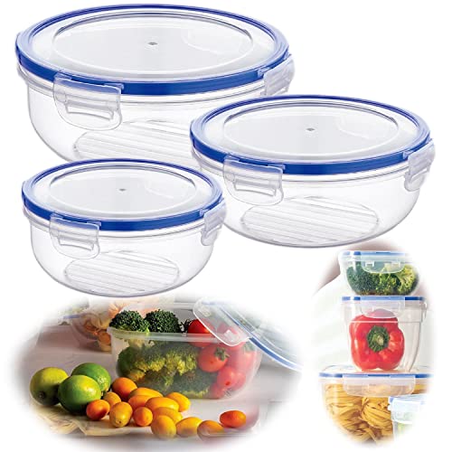 LS-LebenStil 3-fach Frischhaltedose 400/800/1400ml Set Rund Clip & Lock Vorratsdosen mit Deckel luftdichte Meal Prep Boxen Gefrierdosen Brotdose Jausenbox Storage Küche Aufbewahrungsbox Mikrowelle von LS-LebenStil