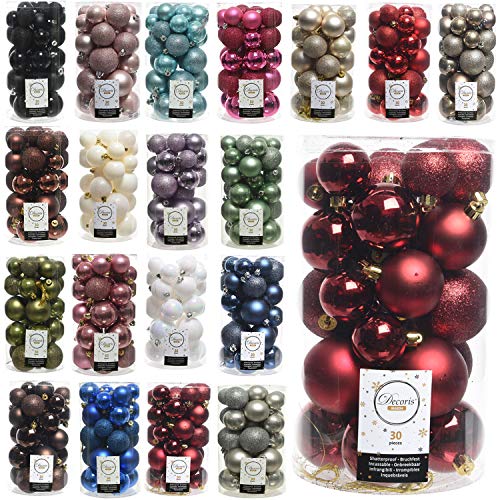 LS-LebenStil 30 Weihnachtskugel Rot Ochsenblut 4cm 5cm 6cm Christbaumkugeln Baumkugel Deko-Kugel Kunststoff bruchsicher bruchfest Weihnachtsdeko von LS-LebenStil