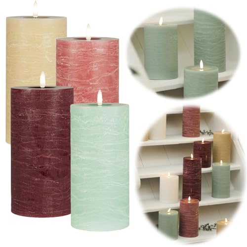 LS-LebenStil 3D LED Stumpenkerze Nyhavn Grün Mint Grün 15x10cm Echtwachs flackernde flammenlose Kerzen Akku Batterie optional mit Fernbedienung Timer Blockkerze Adventskranz Deko Hochzeit von LS-LebenStil