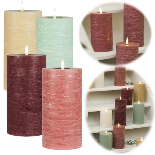 LS-LebenStil 3D LED Stumpenkerze Nyhavn Rosa 15x10cm Echtwachs flackernde flammenlose Kerzen Akku Batterie optional mit Fernbedienung Timer Blockkerze Adventskranz Deko Hochzeit von LS-LebenStil