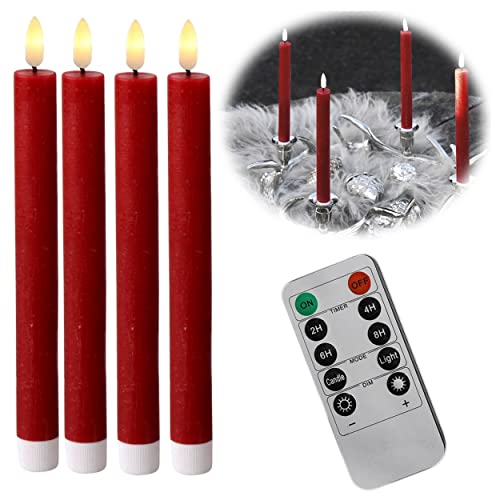 LS-LebenStil 3D Stabkerze Rot 24,5cm Echtwachs 4´er Set Timer bewegliche Kerzen Flamme von LS-LebenStil