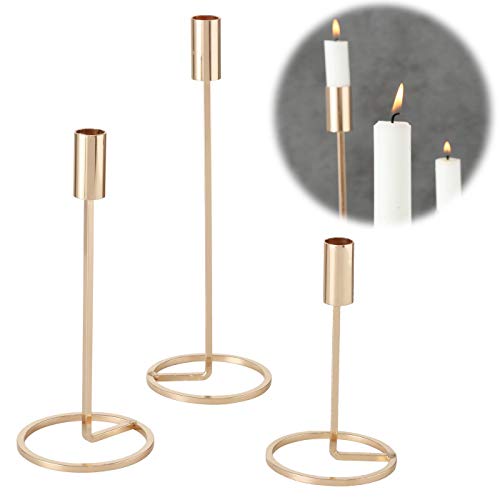 LS-LebenStil 3X Kerzenständer Gold Glänzend Matt Metall - 3-Fach- Set - Kerzenhalter für Stabkerzen Kerzenleuchter - Stabkerzenständer - Tisch-Deko Hochzeit Advent von LS-LebenStil
