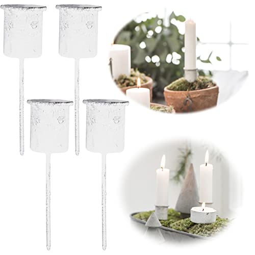 LS-LebenStil 4-Fach Adventskerzenhalter Shabby Weiß 8cm Metall Kerzenstecker Stabkerzen-Halter Spieß Kerzenpicker Picker für Stabkerzen als Kerzenständer Kerzenleuchter Kerzenhalter Adventskranz von LS-LebenStil