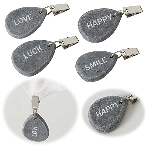 LS-LebenStil 4 schwere Tischtuchbommel Naturstein Happy Love Smile 260 Gramm Set 4 Stück Stone Tischtuchhalter Tischdeckenbeschwerer Tischdeckenhalter Tischtuchklammer Tischdecke Tischtuch von LS-LebenStil