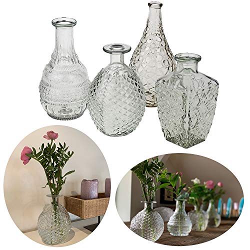 LS-LebenStil 4X Deko-Flaschen Glasvase 20cm Set Blumenvase Tisch-Vase Väschen von LS-LebenStil