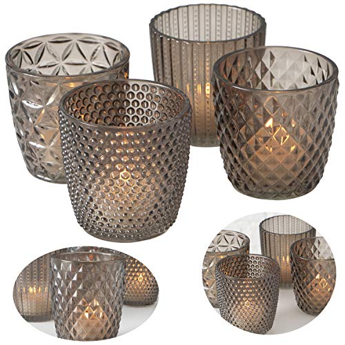 LS-LebenStil 4X Glas Teelichthalter Retro Grau Braun 7cm Windlicht-Halter Kerzenständer von LS-LebenStil