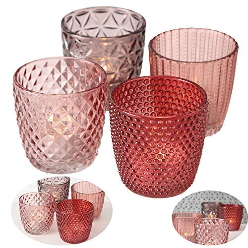 LS-LebenStil 4X Glas Teelichthalter Retro Rosa Rose 7cm Windlicht-Halter Kerzenständer von LS-LebenStil