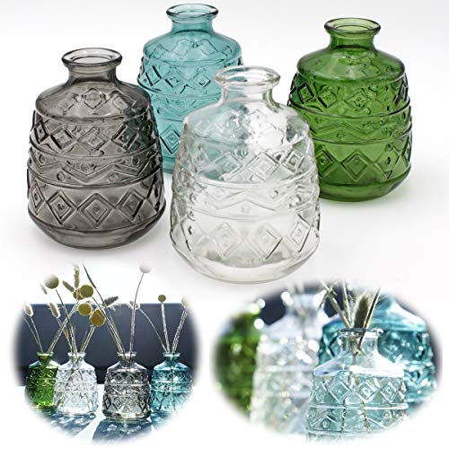 LS-LebenStil 4X Retro Glas-Vase 11x8cm Set Deko Tisch-Vase Blumenvase Mini Väschen Flaschen von LS-LebenStil
