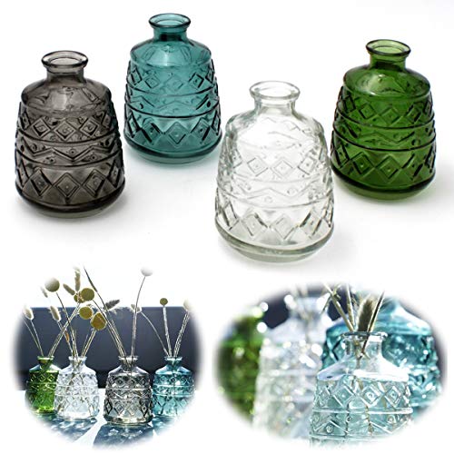 LS-LebenStil 4X Retro Glas-Vase 15x11cm Set Deko Tisch-Vase Blumenvase Mini Väschen Flaschen von LS-LebenStil