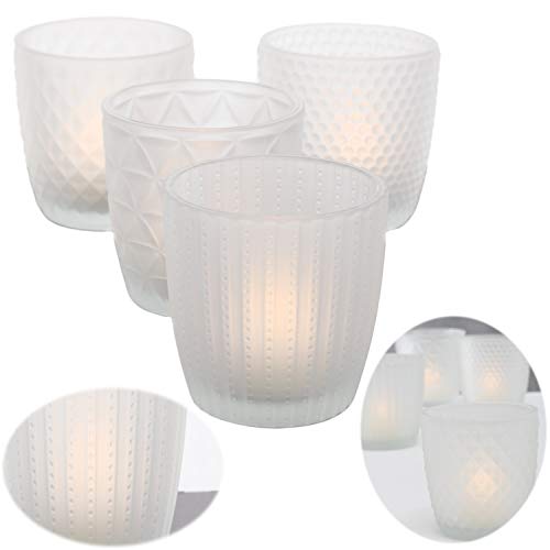 LS-LebenStil 4X Glas Teelichthalter Retro Weiß Frosted 7cm Windlicht-Halter Kerzenständer von LS-LebenStil