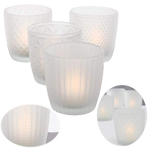 LS-LebenStil 4X Glas Teelichthalter Retro Weiß Frosted 7cm 4´er Set Kristall Ornament Teelicht-Gläser Windlicht-Halter Kerzenständer Tischdeko Kerzen Deko Kerzenhalter für Teelichter Hochzeit LS-LebenStil 4X Glas Teelichthalter Retro Weiß Frosted 7cm 4´er Set Kristall Ornament Teelicht-Gläser Windlicht-Halter Kerzenständer Tischdeko Kerzen Deko Kerzenhalter für Teelichter Hochzeit von LS-LebenStil