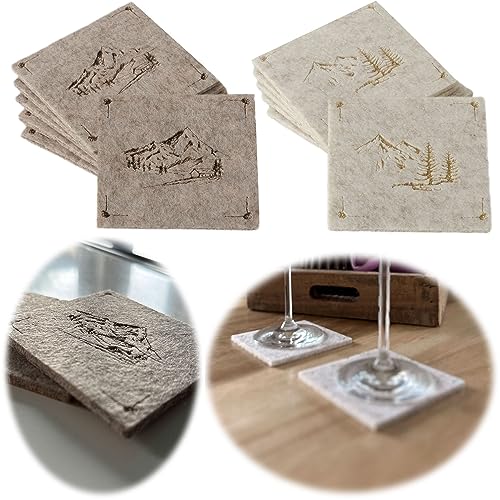 LS-LebenStil 6X Filzuntersetzer 10cm Berge Beige Gold Quadrat Glasuntersetzer Gläser Getränke von LS-LebenStil