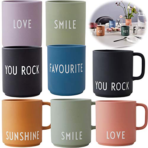 LS-LebenStil AJ Porzellan Kaffeebecher Sunshine Orange Design Letters Kaffeetasse Deko Henkel-Becher von LS-LebenStil