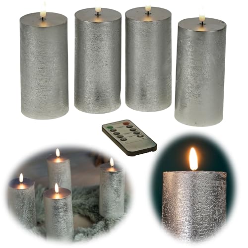 LS-LebenStil Exklusive 3D LED Stumpenkerzen 4´er Set Silber 15cm Timer Fernbedienung flackernde Kerze bewegliche Flamme LS-LebenStil Exklusive 3D LED Stumpenkerzen 4´er Set Silber 15cm Timer Fernbedienung flackernde Kerze bewegliche Flamme von LS-LebenStil