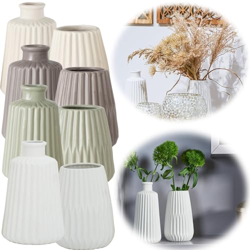 LS-LebenStil Exklusive Blumenvase Oslo 2´er Set Creme Weiß 18x9cm Keramik Nordic Tisch-Vase Pampasgras von LS-LebenStil