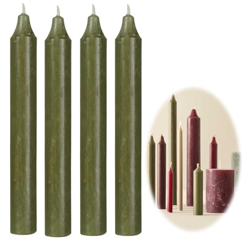 LS-LebenStil Exklusive Stabkerzen 4 Stück Ribe Rustik Set Grün/Waldgrün 18x2,2cm - iB Laursen Denmark - Spitzkerzen Tafelkerzen für Tischdeko Hochzeit Taufe Advent Weihnachten Unparfümiert von LS-LebenStil