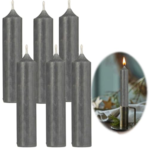 LS-LebenStil Exklusive Stabkerzen 6 Stück Ribe Set Grau 11x2,2cm - Made in Denmark - Spitzkerzen Tafelkerzen für die perfekte Tischdeko Hochzeit Taufe Advent Weihnachten Unparfümiert von LS-LebenStil