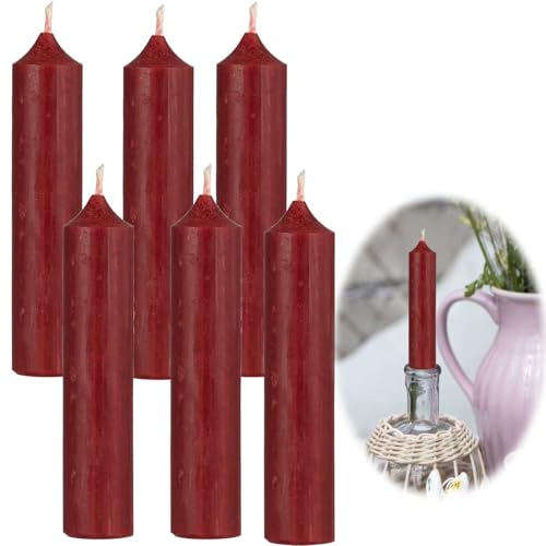 LS-LebenStil Exklusive Stabkerzen 6 Stück Ribe Set Rot/Bordeauxrot 11x2,2cm - Made in Denmark - Spitzkerzen Tafelkerzen für die perfekte Tischdeko Hochzeit Taufe Advent Weihnachten Unparfümiert von LS-LebenStil