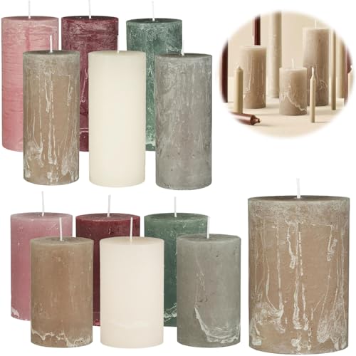 LS-LebenStil Exklusive Stumpenkerzen 10x6,8cm Ribe Rustik Beige/Leinen - Made in EU - Unparfümiert - lange 40 Stunden Brenndauer - Ohne Duft - Blockkerzen Kerzen für Haushalt Feiern Gastronomie von LS-LebenStil