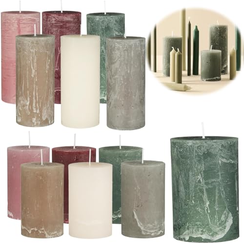 LS-LebenStil Exklusive Stumpenkerzen 10x6,8cm Ribe Rustik Grün/Moosgrün - Made in EU - Unparfümiert - lange 40 Stunden Brenndauer - Ohne Duft - Blockkerzen Kerzen für Haushalt Feiern Gastronomie von LS-LebenStil