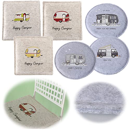 LS-LebenStil Filz Sitzkissen Van-Life 35x35cm Grau Rund Deko-Kissen Stuhlkissen von LS-LebenStil