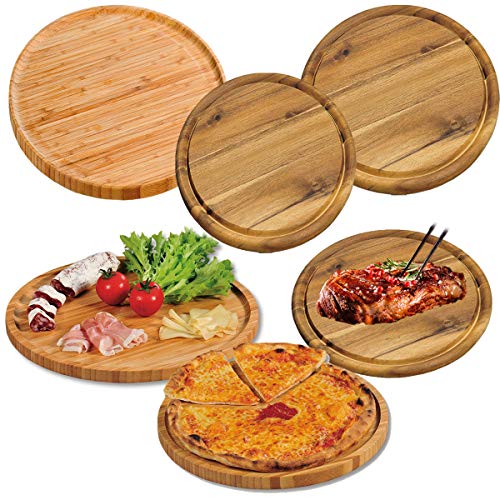 LS-LebenStil Fleischteller 25cm Rund FSC Akazie Holz Zertifiziert Brotzeitbrett Schneidebrett Servierteller Pizzateller Vesperbrett Käsebrett Steakbrett von LS-LebenStil
