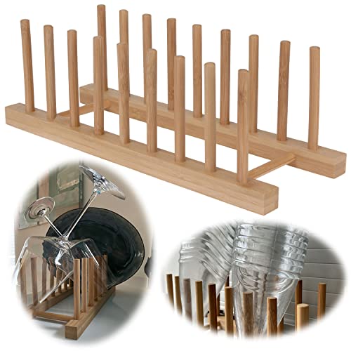 LS-LebenStil Holz Abtropfgestell 34cm Bambus 8 Fächer Abtropfgitter Abtropfständer Geschirrhalter Kompatibel mit Soda Stream Glasflaschen Crystal von LS-LebenStil