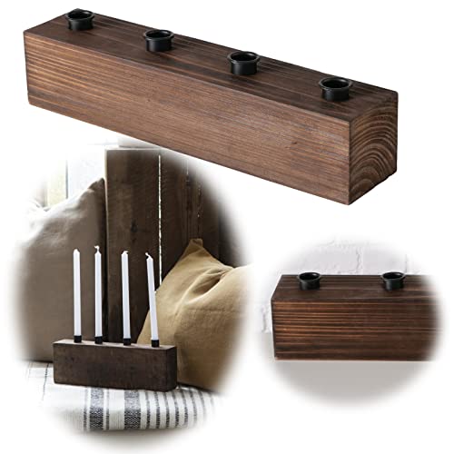 LS-LebenStil Holz Kerzenständer Unika 38cm 4-Fach Braun Vintage Stabkerzenhalter Kerzenleuchter Kerzenleiste Kerzenhalter Adventskranz Kerzenteller Advent von LS-LebenStil