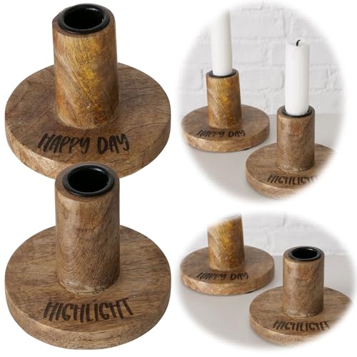 LS-LebenStil 2-Fach Holz Stabkerzen Kerzenständer Slogan Highlight 10cm Braun Mango Kerzenhalter Kerzenleuchter von LS-LebenStil