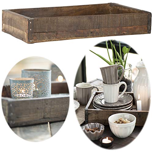 LS-LebenStil Holz Unika Dekotablett 43x26x6cm Braun Ziegelform Aufbewahrung-Box Serviertablett Holzbrett Deko Holztablett Küchentablett Pflanzkübel Rechteckig Dekokiste von LS-LebenStil
