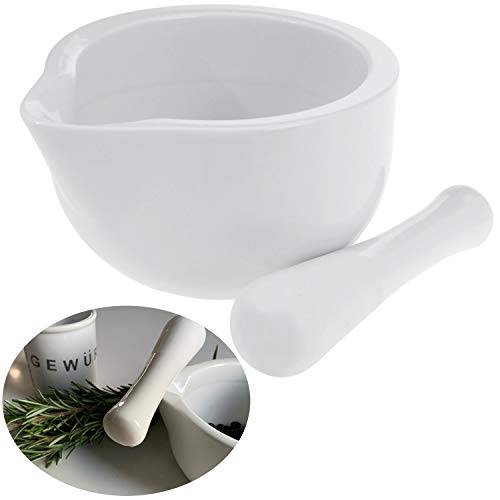 LS-LebenStil Keramik Mörser mit Stößel - 12cm - Weiß - Perfekt für frisch gemahlene Gewürze Kräuter Tabletten Medikamente - kleiner Gewürzmörser Zerkleinerer Kräuter-Mühle von LS-LebenStil
