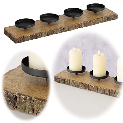 LS-LebenStil Kerzenhalter Holz 46cm Rindenbrett Braun Advent Kerzen-Tablett Kerzenschale von LS-LebenStil