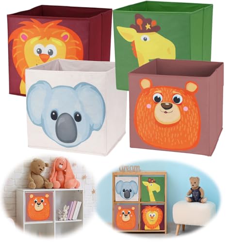 LS-LebenStil Kinder Aufbewahrungsbox Bär 30x30cm Spielzeugkiste faltbar - Boxen passend für für Ikea Kallax Regal - Spielzeugkiste für Kinderzimmer Regalbox Spielzeugbox Storage Organizer von LS-LebenStil