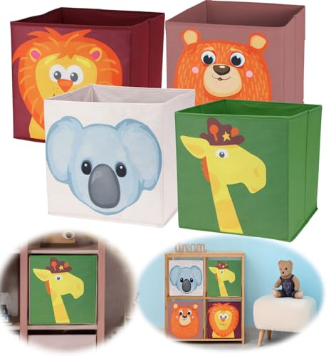 LS-LebenStil Kinder Aufbewahrungsbox Giraffe 30x30cm Spielzeugkiste faltbar - Boxen passend für für Ikea Kallax Regal - Spielzeugkiste für Kinderzimmer Regalbox Spielzeugbox Storage Organizer von LS-LebenStil
