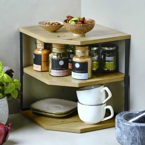 LS-LebenStil Küchenregal Eckregal Holz 27x25cm - Stehendes Aufbewahrungsregal für Küche & Bad - Gewürzregal über Eck - Dekoregal als Organizer für Arbeitsplatte - Modern & Platzsparend von LS-LebenStil